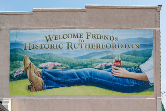 Welcome to Historic Rutherfordton Mural on Building Wall in North Carolina