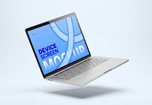Laptop Screen Mockup Floating on Light Blue Background