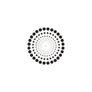 Abstract circular pattern of black dots arranged in concentric rings on a clean white background