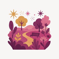 Naklejka premium Whimsical park landscape illustration