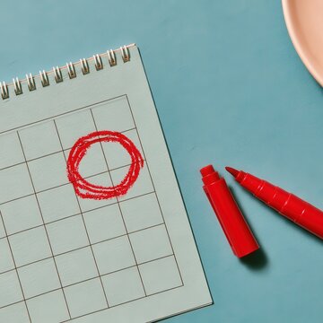 Calendar with important date circled in red marker on blue background with planning concept