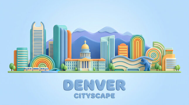 Denver Skyline Cityscape Polymer Clay 3D Art Illustration