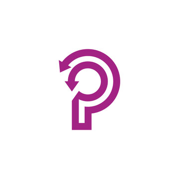letter p lowercase rotate reload arrows stripes logo vector