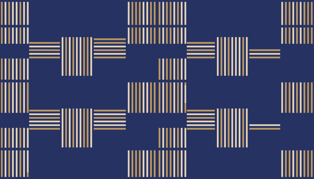 Abstract geometric vector pattern with arranged beige line blocks on a dark blue background.