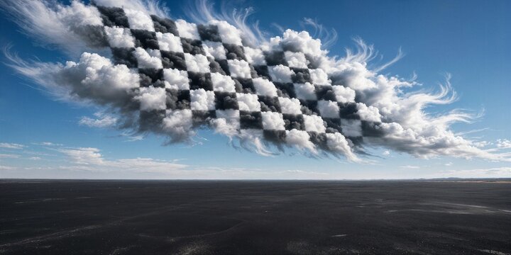 Checkered Flag Cloud Over Empty Racing Horizon
