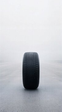 Single Racing Tire Standing on Misty Road