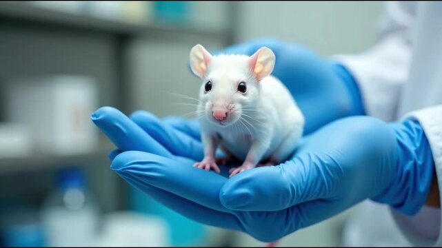 A white rat sits on top of a person's hand, offering a unique and curious moment