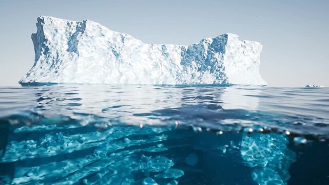 Majestic Iceberg Floating in Arctic Ocean with Underwater View.