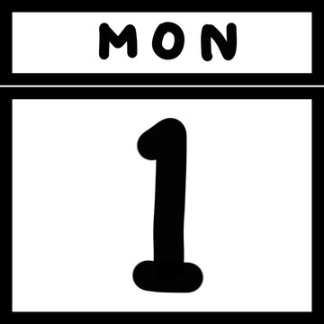 Monday 1 First Day Date Calendar Page Icon Minimal Black White Background Schedule Planning Start Date Agenda Organizer Planner Poster Layout
