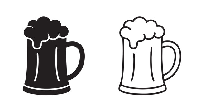 vintage beer mug silhouette with outline art vector icon design