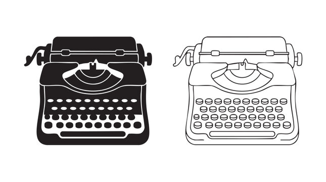 vintage mechanical typewriter vector icon silhouette with outline art silhouette silhouette with outline art vector icon