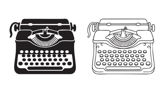 vintage mechanical typewriter vector icon silhouette with outline art silhouette silhouette with outline art vector icon