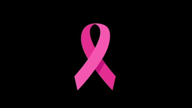 Iconic pink ribbon against black background, symbolizing global breast cancer awareness and support.