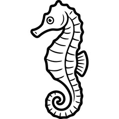 Fototapeta premium Seahorse outline illustration. Simple black and white line art of a marine animal.
