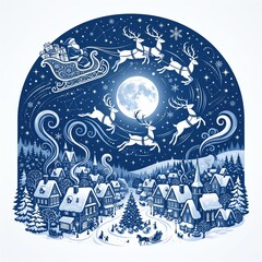 Fototapeta premium Santa Sleigh Flying Through a Crescent Moon Night