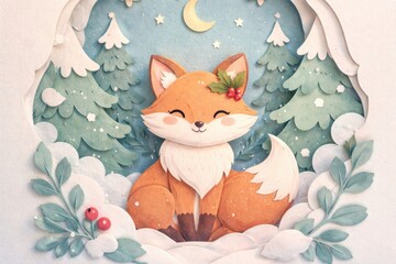 Fototapeta premium Charming fox amidst snowy forest.