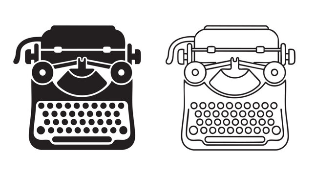 vintage typewriter vector icon with silhouette and outline art silhouette with outline silhouette with outline art vector icon