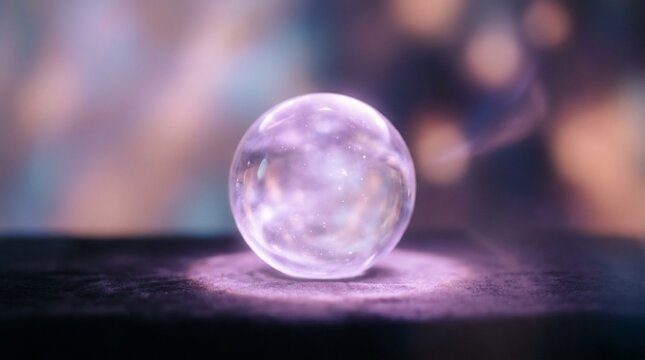 Glowing purple magic sphere, mystical crystal ball for RPG gaming, ethereal arcane artifact, magic orb, fantasy prediction tool, glowing mystical object.