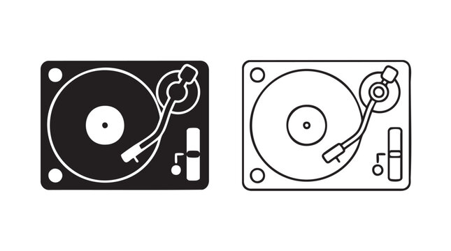 vintage vinyl record player silhouette with outline art vector icon design
