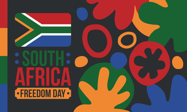 South Africa Freedom Day. Happy holiday. Celebrate culture and traditions of nation. South African flag. Poster with illustration. Pattern design. Vector