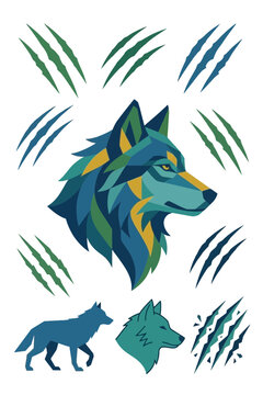 Geometric wolf head mascot illustration with claw mark graphics