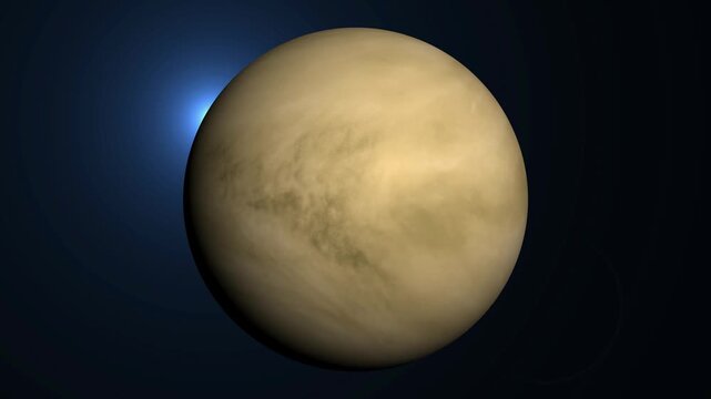 Planet Venus rotating in deep space with glowing atmosphere and realistic surface texture.