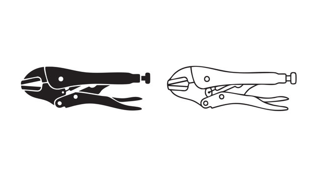 vise grip pliers silhouette with outline art vector icon design