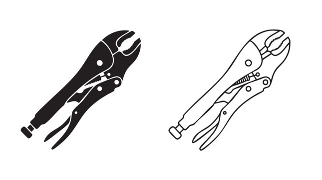 vise grip pliers silhouette with outline art, a vector icon design for industrial tools silhouette with outline art vector icon
