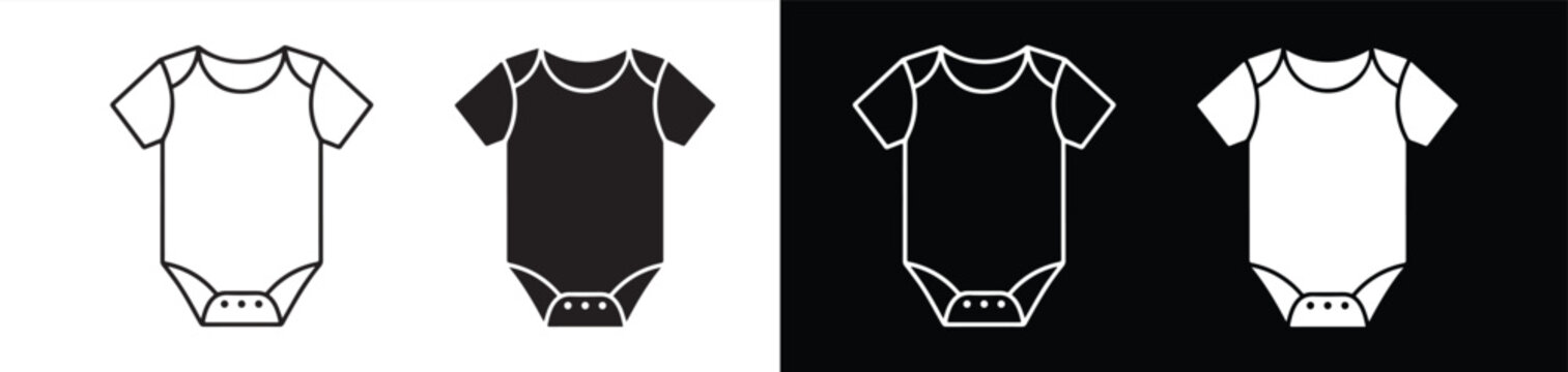 Minimalist baby onesie vector illustrations showing front and side views in different color schemes for design projects