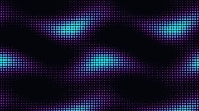 Digital LED pixel grid flickering with blue and purple neon glow in a wavy pattern for retro tech display