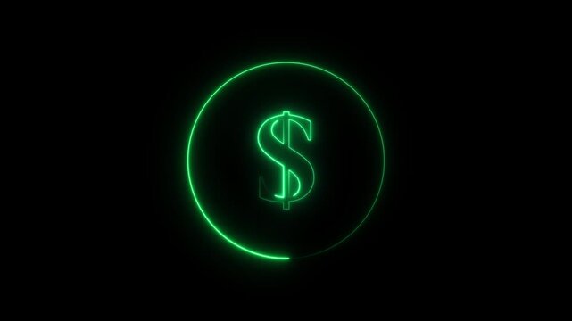 Dollar sign inside a circle. saber effect animation on black background And 4k animation video. 