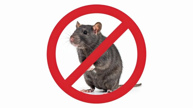 No Rat Sign with Rodent and Forbidden Symbol, Isolated on White Background