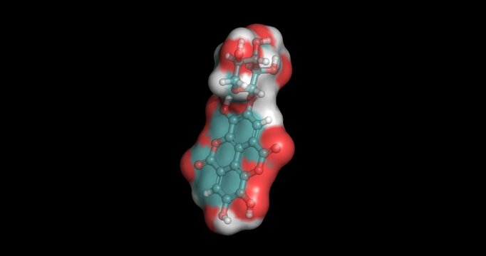 Ellagic acid, natural polyphenol antioxidant found in pomegranates and berries that scavenges free radicals and supports cellular health, 3D molecule spinning, 4K