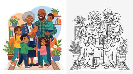 Fototapeta premium Happy Multi-Generational Family Portrait: Grandparents, Parents, Children