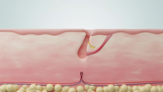 AGA Hair Loss Cycle and Dermal Papilla Shrinkage Structure 3D CG
