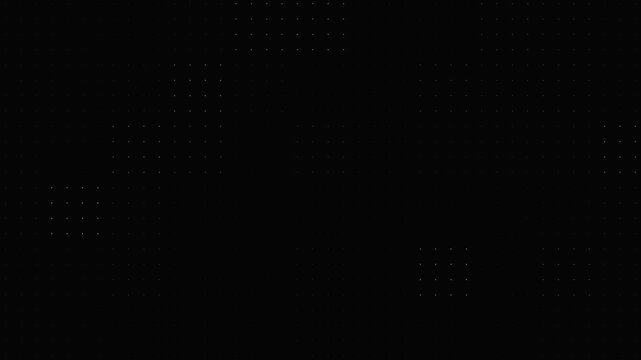 Pixel grid flickering white squares on black background loop for digital data overlay effects.
