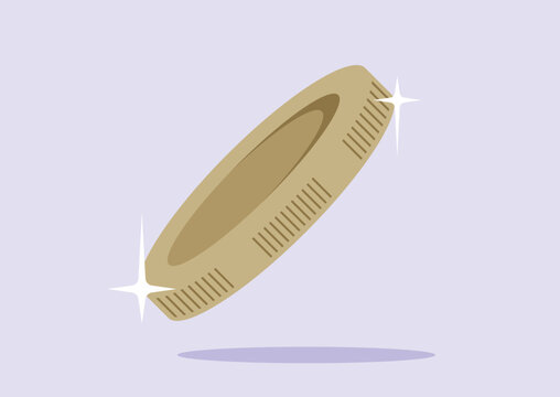 Coin flipped elegantly on a soft purple background, gleaming and ready to be spent, it displays unique artistry, capturing the eye with its details and shine.