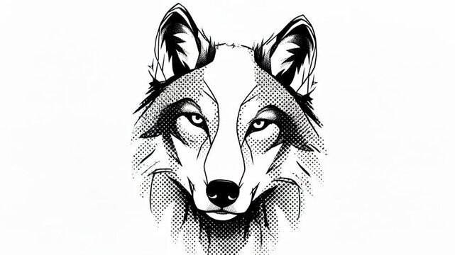 Black and white wolf portrait in comic book style