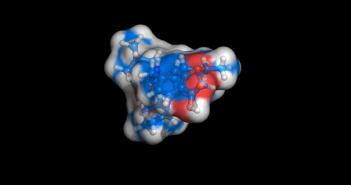 Repaglinide, rapid-acting meglitinide oral medication that stimulates insulin release to manage blood sugar spikes after meals in type 2 diabetes, 3D molecule spinning, 4K