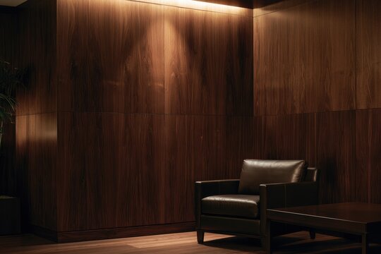 Cozy waiting area featuring dark wood furniture and a calm, refined mood
