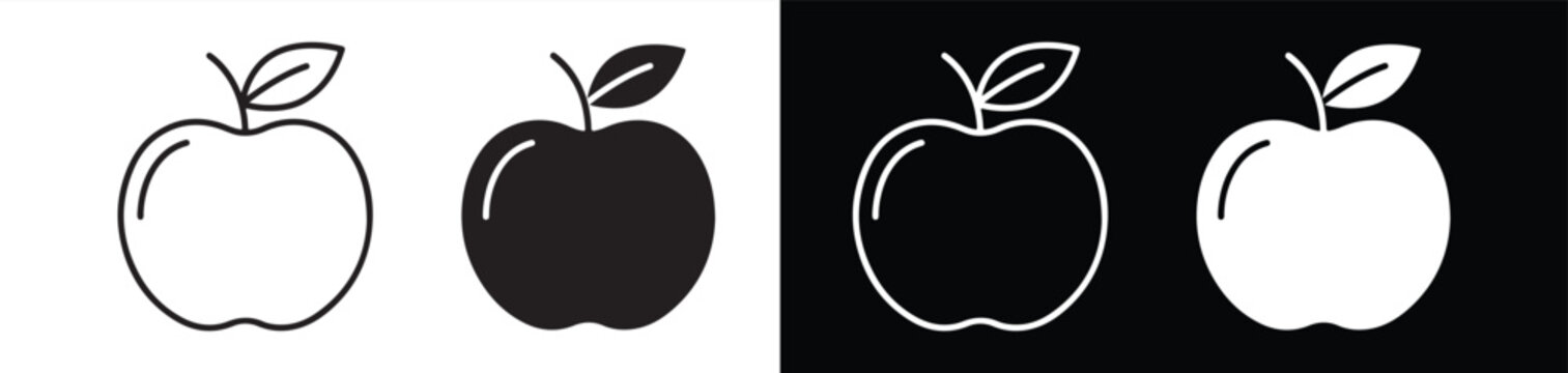Apple Fruit Icons in Different Color Variations for Digital Design Projects and Illustrations
