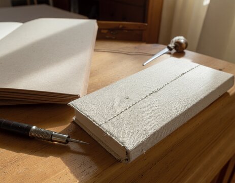 Traditional Bookbinding Tools and Handmade Journal
