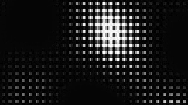 LED pixel grid halftone dots morphing and flickering with high contrast digital motion on black background