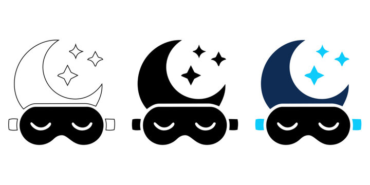 Sleep mask with moon and stars icons set vector illustration, editable stroke
