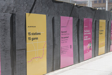 Obraz premium construction signs near the future Ontario Line subway station, Queen, near James St and Queen St W, Toronto