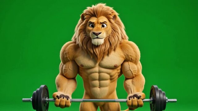 Strong Lion Bodybuilder Lifting Barbell, Powerful 3D Fitness Animal 4k