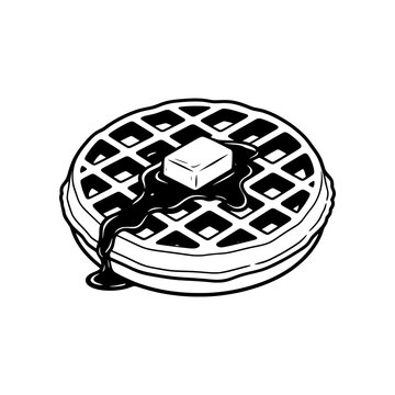Classic waffle vector featuring a recognizable grid pattern with butter and syrup, suitable for American breakfast, brunch, cafe and restaurant designs.