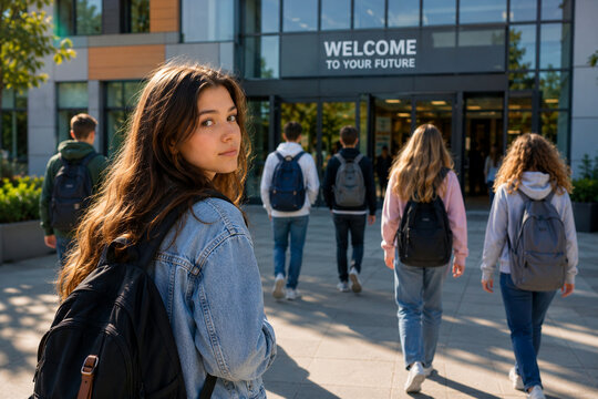 Students Arriving at School for New Academic Year