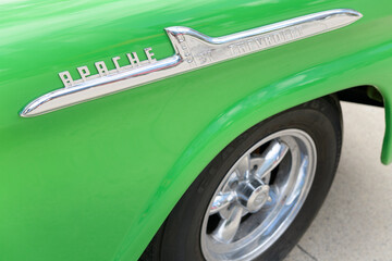 Obraz premium detail of Steam Whistle brewery's classic 1958 Chevy Apache at Roundhouse Park, Toronto