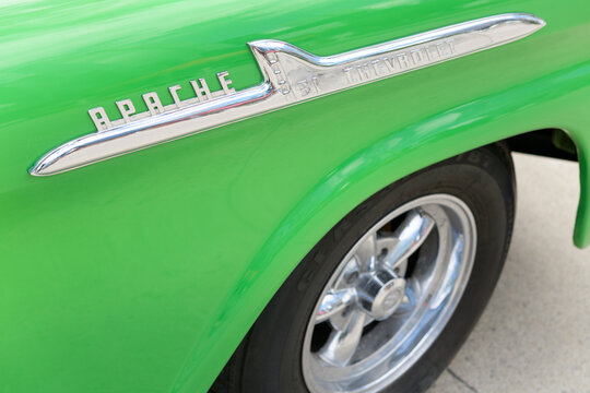 detail of Steam Whistle brewery's classic 1958 Chevy Apache at Roundhouse Park, Toronto